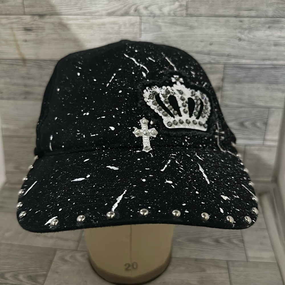 Black embellished rhinestones sparkling cross fashion baseball hat cap
